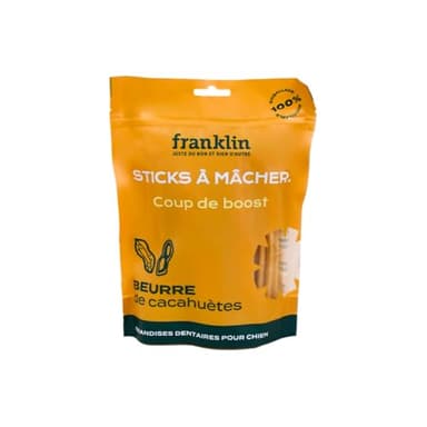 FRANKLIN – Stick Dentaires Chien – Bâtonnets à Mâcher – Saveur Beurre de Cacahuètes – pour Hygiène Bucco-Dentaire – Tout Age – Anti-tartre – 250g