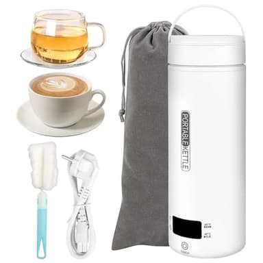 NVIYAM Bouilloire de Voyage(500 ml), Mini Bouilloire Electrique, 3 en 1 Bouilloire Portable - 4 régulateurs de température, pour Thé, Café, Lait/Camping, Extérieur, Voyage
