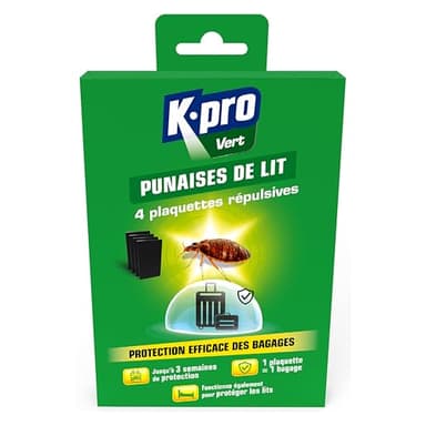 K.Pro - Plaquettes répulsives Contre Les punaises de lit - Protection Efficace des Bagages - Jusqu'à 3 semaines de Protection - 1 plaquette = 1 Bagage - Fonctionne pour protéger Les Lits - x4