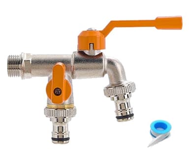 Robinet de jardin double en laiton 1/2" - Double sortie - Antirouille et antigel - Robinet à double sortie avec 2 raccords de tuyau pour jardin, machine à laver, machine à laver, baril de pluie