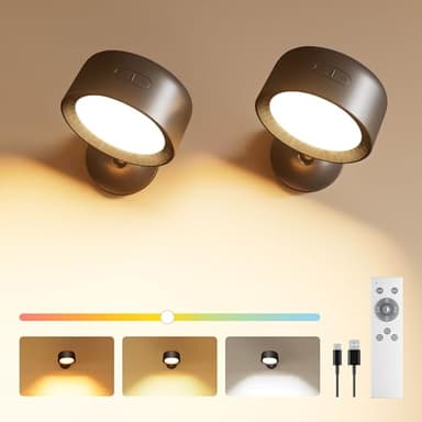 FULEN Applique Murale Intérieure, Lampes Murales LED avec 18 Modes de Couleur, Batterie 8000mAh, Dimmable, Commande Tactile et Télécommande, Applique LED Sans Fil pour Chambre et Salon, 2 Pièces