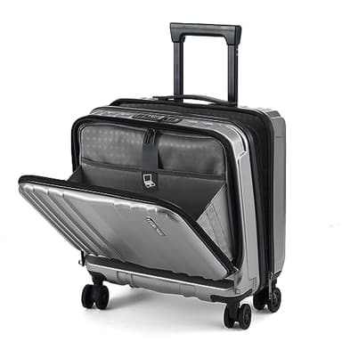 TydeCkare Bagage Cabine 16" vec 2 Compartiments pour Ordinateur Portable, Valise ABS + PC avec TSA à Double Contrôle, YKK, 4 roulettes, Affaires, Gris Argent