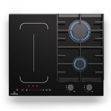 Klarstein MultiChef 4 Plaque Induction Et Gaz - 4 Zones, 2 Gaz & 2 Induction, Flexzone, 7Kw, Stop&Go, Minuterie, Supports En Fonte Noir, 58,5Cm