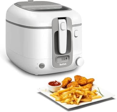 Tefal FR3141 Super Uno Friteuse | Boîtier thermique | Capacité jusqu'à 1,2 kg | Minuterie numérique | Cartouche filtrante anti-odeurs | Récipient intérieur amovible et antiadhésif | Blanc/gris
