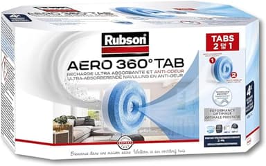 Rubson AERO 360° Recharges en tabs neutres pour absorbeur d'humidité, recharges pour déshumidificateurs AERO 360° ultra absorbantes et anti odeurs, 4 x 450 g