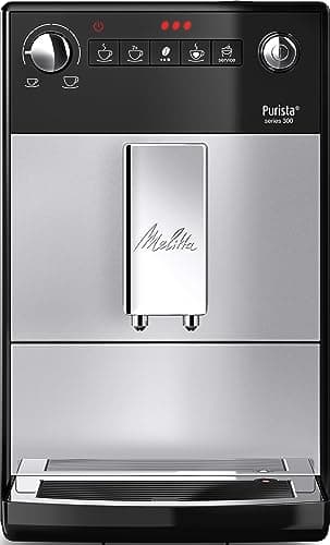 Melitta Purista Argent, Machine à Café à Grains avec Broyeur et Système d'Extraction des Arômes, Silencieuse, Mode 1 à 2 Tasses, Cafetière Expresso 1L, Automatique, F230-101