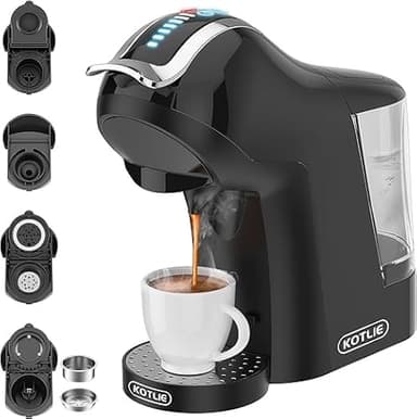KOTLIE EM-308A Cafetière 5 en 1 avec extraction à chaud et à froid pour a modo mio/pour Nes Original/pour D G/café moulu/ESE (44 mm), 4 températures sélectionnables
