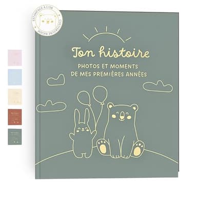 HuBorns - Livre de Naissance Bébé pour Coller des Photos et Écrire avec plus de 50 Pages et Autocollants, Album Photo Bebe de Première Année jusqu'à ses 5, Idéal comme Cadeau Naissance Fille et Garçon