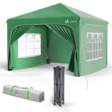 VOUNOT® Tonnelle de Jardin 3x3m Tente Pliable Imperméable avec Parois Anti UV Chapiteau de Jardin Exterieur Hauteur Réglable avec Sac de Transport pour Camping Festival Plage Jardins Vert