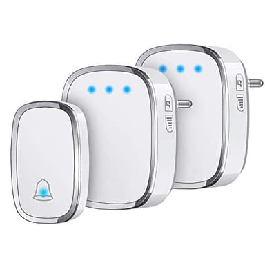 YYQ Sonnette sans Fil Extérieur Étanche IP44, Sonnette de Porte 300 Mètres, Kit de Carillon avec LED Flash, 1 Émetteur et 2 Récepteurs, 5 Niveaux de Volume, 36 Mélodies