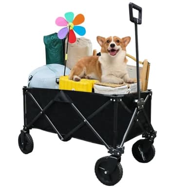 BOMOOMOO Chariot de camping pliable robuste avec roues tout-terrain et poignée réglable, idéal pour pique-nique en plein air, fête de jardin, shopping, barbecue - Noir