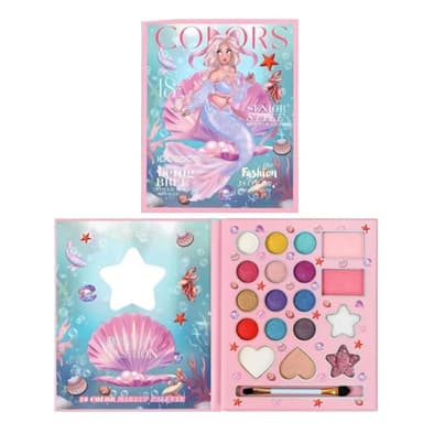 MockTota Coffret Maquillage Enfant Non Toxique et Lavable, pour Halloween, Ensemble Princesse DIY pour Filles (18 Couleurs)