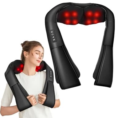 Brelley Masseur Dos et Cervicales, Masseur Cervical Thermique 3D, Massage pour le Dos pour Soulager Les Douleurs Musculaires, Cuir Pu, Cadeaux pour Femmes et Hommes