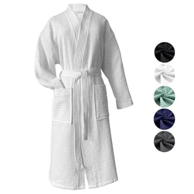 heimtexland ® Peignoir de bain en piqué gaufré - 100 % coton - Certifié Oeko-Tex - Séchage rapide - Doux pour la peau - Pour homme et femme - Type 881, Blanc., XL