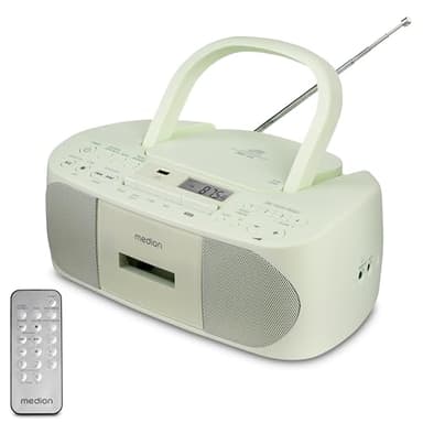 MEDION E65010 Radio stéréo (Lecteur CD, Cassette, Port USB, entrée Audio AUX, Lecture MP3. Radio FM PLL,40 mémoires de Stations, Fonctionnement sur Piles, télécommande) Vert