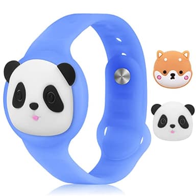 AXFEE Étui Airtag Silicone, Bracelet Airtag pour Enfants a 2 Pendentifs, Étui de Protection Mignon Réglable Anti-Perte Traqueur GPS pour Enfants (Bleu Dessin Animé)