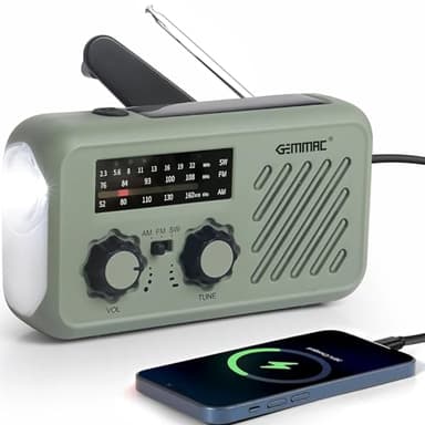 Radio Portable Urgence, FM/AM Radio de Secours avec Rechargement du Solaire Radios Dynamo à Manivelle avec Lampe de Poche Lampe Lecture LED 2000mAh Powerbank SOS Alarm Outdoor Camping