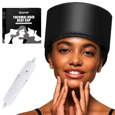 Casque Chauffant Cheveux Vapeur Soin - Charlotte Chauffante pour Cheveux Crepus Afro Bouclés Bonnet Masque Capillaire Salon Hair Cap Spa Maison Proteine Coloration Sèche Cheveux (Noir de jais)