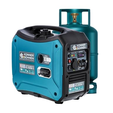 Générateur inverter à gaz/essence Könner & Söhnen KS 2000iG S, boîtier insonorisé, 2000 W, une prise 1x16A (230V), 2 ports USB, affichage LED, Economie mode, enroulement en cuivre, EURO V, onduleur