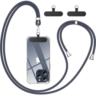 caslord Cordon Telephone Portable, avec 2 Patchs Noirs Durables, Lanière de Téléphone Portable 1,6m Adjustable, Collier Compatibles avec Tous Les Smartphones et Plupart des Coques-Gris Foncé