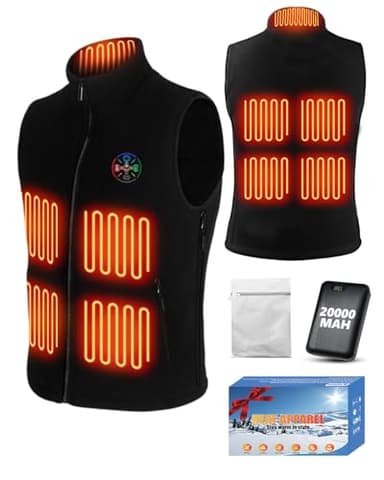 Gilet Chauffant Électrique Homme et Femme, Veste Chauffante USB avec Batterie 20000mAh 7.4V, 9 Zones de Chauffage, 3 Températures, Taille Réglables, Lavable en Machine pour Activités en Plein Air-(L)