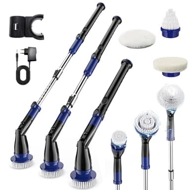 Brosse Electrique Nettoyage, Brosse de Nettoyage Electrique avec 6 Têtes de Brosses & Poignée Réglable, Brosses snettoyage Salle de Bain, Brosse Rotative Nettoyage pour Carrelage, Sol, Cuisine