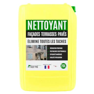 Nettoyant Façade, Terrasses, Rénovateur dalles, Fasti pro, Elimine les traces rouges et noires sur façades, allées en seulement 30 minutes - Bidon de 20L