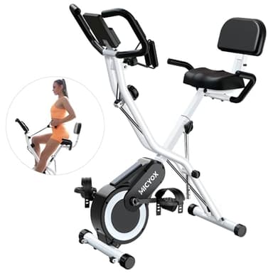 Micyox MX711 3 en 1 Vélo D'appartement Pliable avec 16 Niveaux de Résistance Magnétique réglable, Selle Surdimensionnée, Pulsomètre, Écran LCD, Vélo D'entraînement pour un Usage Domestique