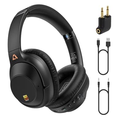 YMOO Casque Hybride Bluetooth 5.3 avec réduction Active du Bruit pour Les Voyages en Avion, Casque Filaire et sans Fil, Casque Supra-auriculaire, Casque Bluetooth avec Microphone (Noir)