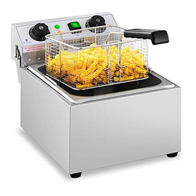 Royal Catering Friteuse Électrique De Restaurant Simple Avec Robinet Minuterie Professionnelle RCTF 10EB (1 Cuve De 10 L, Zone Froide, Thermostat)