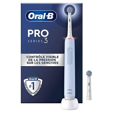 Oral-B Pro 3 3000 Brosse À Dents Électrique Oscillo-Rotative, Capteur De Pression Pour Protéger Les Gencives Sensibles, Mode Blancheur, 2 Brossettes Rondes De Rechange, 1 Chargeur, Bleue