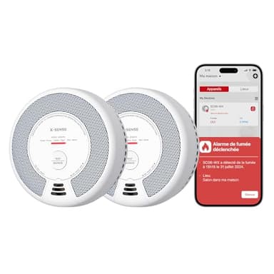 X-Sense Wi-FI Détecteur de Fumée et de Monoxyde de Carbone Connecté avec Pile remplaçable, Détecteur Combiné Intelligent Compatible avec l’Application X-Sense Home Security, SC06-WX, Lot de 2