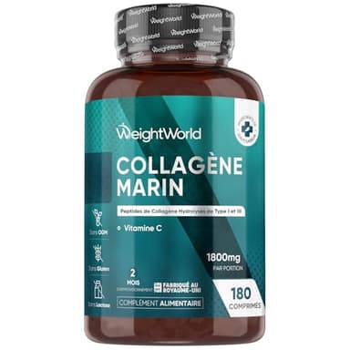 Collagène Marin Hydrolysé Type 1 & 3 avec Vitamine C, 1800mg par Portion, 180 Comprimés, 2 Mois de Stock, Alternative à la Poudre et aux Gélules – Collagène Marin en Comprimés, sans Gluten ni Lactose
