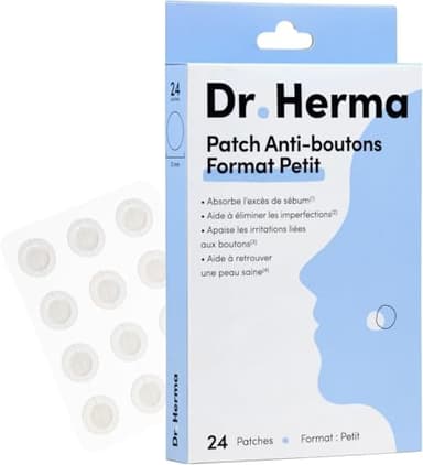 Dr. Herma - Patch Anti Bouton Invisible - Traitement Discret Rapide & Efficace de l’Acné 6 à 8h - Formule Médicale Acide Salicylique, Hydrocolloïdes & Huile d’Arbre à Thé - Lot de 24