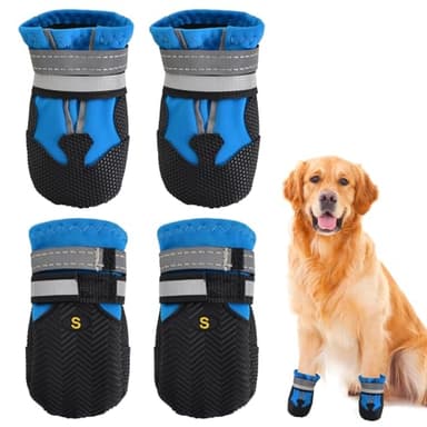 SAVOSWEET 4 pcs Bottes Chien, étanche Chaussures de Chien avec Bandes réfléchissantes, Protection Chaussure Ajustables Antidérapante Protecteurs de Pattes Chaussures pour Chiens Petit