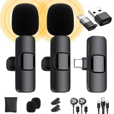 Micro Cravate sans Fil pour iPhone/iPad/Téléphone Android/Ordinateur Portable, IUMAKEVP Plug-Play Microphone à Clipser Revers avec Réduction du Bruit pour Enregistrement Vidéo/Vapeur en Direct(2 Mics)