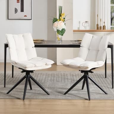 DAYALANE Lot de 2 Chaises Pivotante Salle à Manger en Chenille Chaise Pivotante à 360° pour Salon Chambre Chaise Rembourrée avec Pieds en Métal, Beige