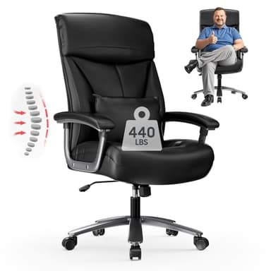 Asukale Chaise de bureau ergonomique 200 kg, chaise de bureau, confortable, XXL, assise large, rembourrée épaisse, réglable en hauteur, avec coussin lombaire, pour les personnes de grande taille, cuir