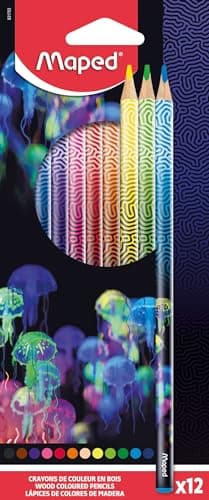Maped - 12 Crayons de couleur Deepsea Paradise - Crayons de coloriage en bois - Mines résistantes - Forme Triangulaire Ergonomique