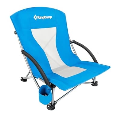 KingCamp Chaise de Plage Pliante avec Porte-Gobelet, Chaise de Camping Léger Portable Dossier en Maille Charge 136kg Fauteuil d'Extérieur pour Randonnée Pique-Nique Pêche Plage Jardin Festivals