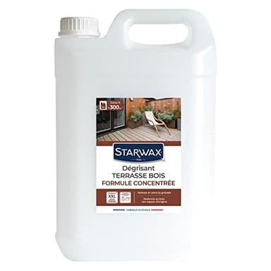 STARWAX - Dégrisant Concentré pour Terrasse, Planchers et Bardages en Bois-Nettoie et Rénove-Restaure l'aspect Original-Prépare Avant Rénovation-Fabriqué en France-5l -de 150 à 300m² (1 ou 2 Couches)