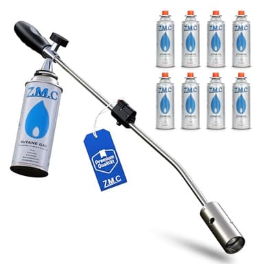 Z.M.C Désherbant Brûleur de Mauvaises Herbes Unkrautreiniger + 8X Cartouches Gaz 227g MSF-1a avec Allumage Piézo Abflammen Dispositif Flammspritzpistole à Bec Bunsen Chalumeau