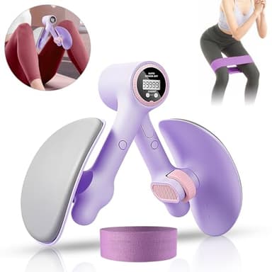 Hip Trainer Exerciseur, Entraîneur De Muscle Pelvien avec Compteur, Entraîneur de Cuisse avec Bande de Résistance, Appareil D'entraînement du Plancher Pelvien pour Maison/Yoga/Gym(Purple)