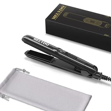 MELYDO Mini Lisseur Cheveux Court, Portable Voyage Mini Lisseur pour Cheveux Courts/Frange, 210°C, Double Tension, Chauffage Rapide, Céramique Fer a Lisser et Bigoudi 2 en 1