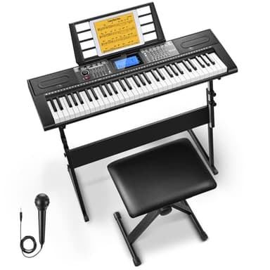 Donner Keyboard Piano 61 Key, Kit de clavier électrique avec 249 voix, 249 rythmes - Comprend un support de piano, un tabouret, un microphone, Cadeau pour les débutants, Noir(DEK-610S)