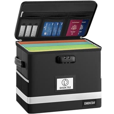 DSDCDJ Boîte à documents ignifuge avec serrure, Organisateur de documents avec poignée, boîte à documents portable pour la maison/le bureau (31,2 x 19,6 x 26,7 cm)