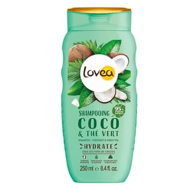 LOVEA - Shampooing - Coco & Thé Vert - Nettoie & Hydrate Intensément - Cheveux Tous Types - 95% D'Origine Naturelle - Sans Silicone - Sans Sulfate - Fabriqué En France - 250 ml