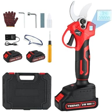 TEENO Sécateur Électrique Sans Fil Brushless 30mm avec écran,2000mAh Batterie,Sécateur Professionnel Lame Convient Pour Les Jardins,Les Branches (deux batterie)