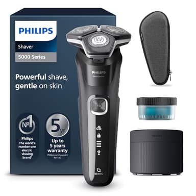 Philips Rasoir électrique Série 5000 pour homme Wet & Dry, avec tondeuse rétractable, station de nettoyage, coffret de voyage et cartouche Quick Clean (modèle S5898/50)