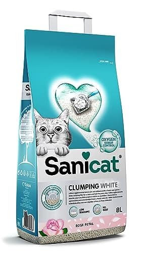 Sanicat - Litière pour Chats agglomérante Blanche - Parfum de pétales de Rose, Fabriquée à partir de minéraux naturels avec contrôle des odeurs, Capacité de 8 L